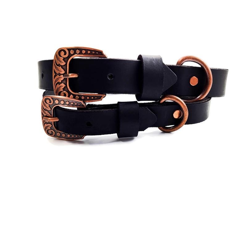 Black Leather Water Buffalo Dog Collar