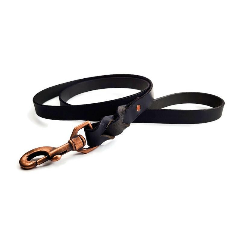 Black Leather Water Buffalo Dog Leash