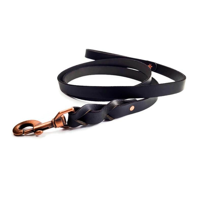 Black Leather Water Buffalo Dog Leash