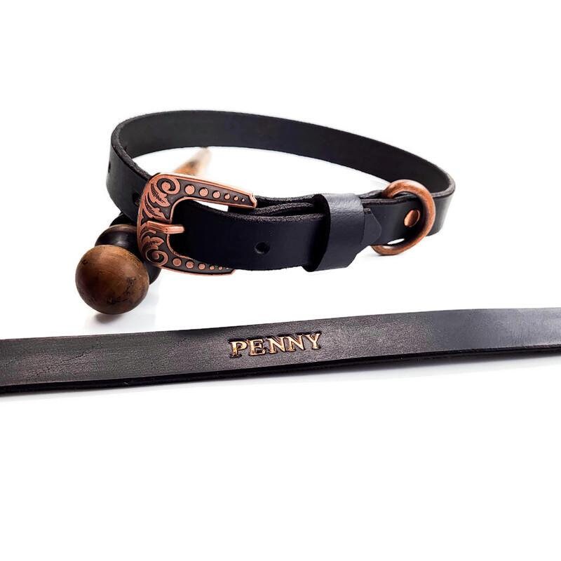 Black Leather Water Buffalo Dog Collar