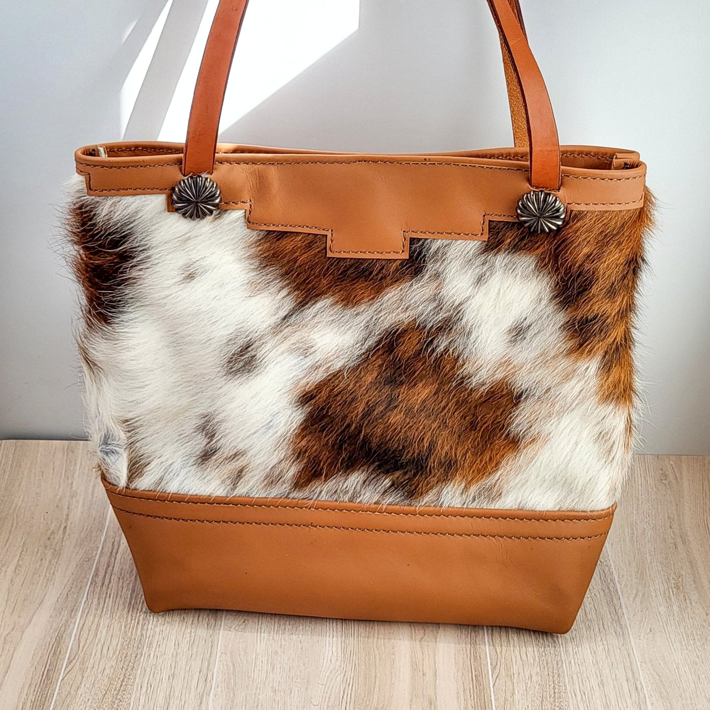 Western Tri-Color Cowhide Leather Tote Bag - Brown Fringe