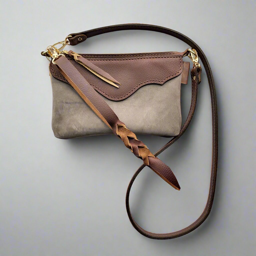 Stitched Strap Grey Western 3-in-1 Purse