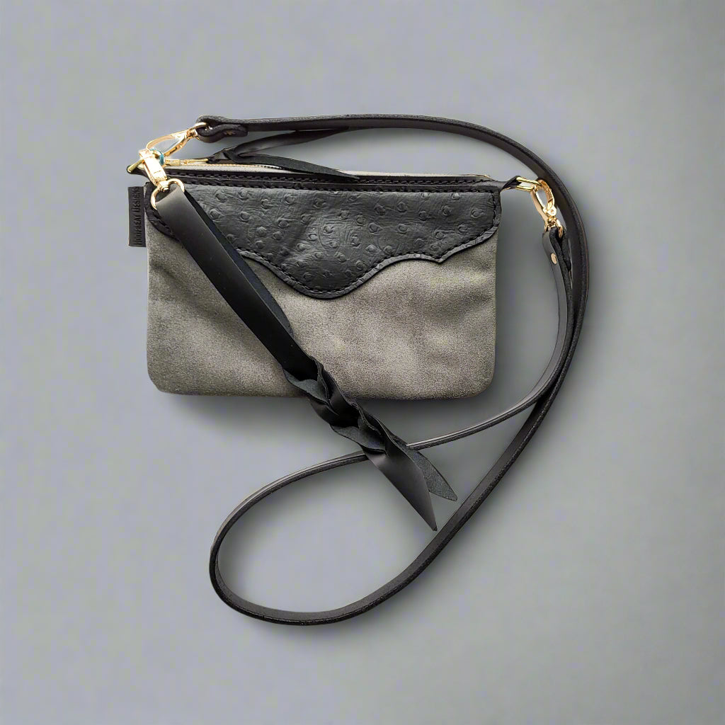 Grey Black Ostrich Western 3-in-1 Purse