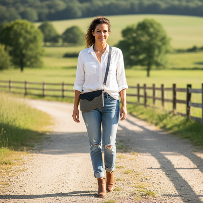 Grey Black Ostrich Western 3-in-1 Purse