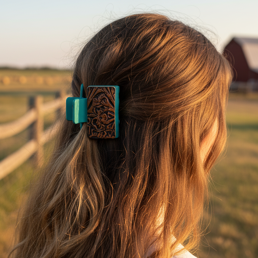 Women wearing a decorative hair clip in a field