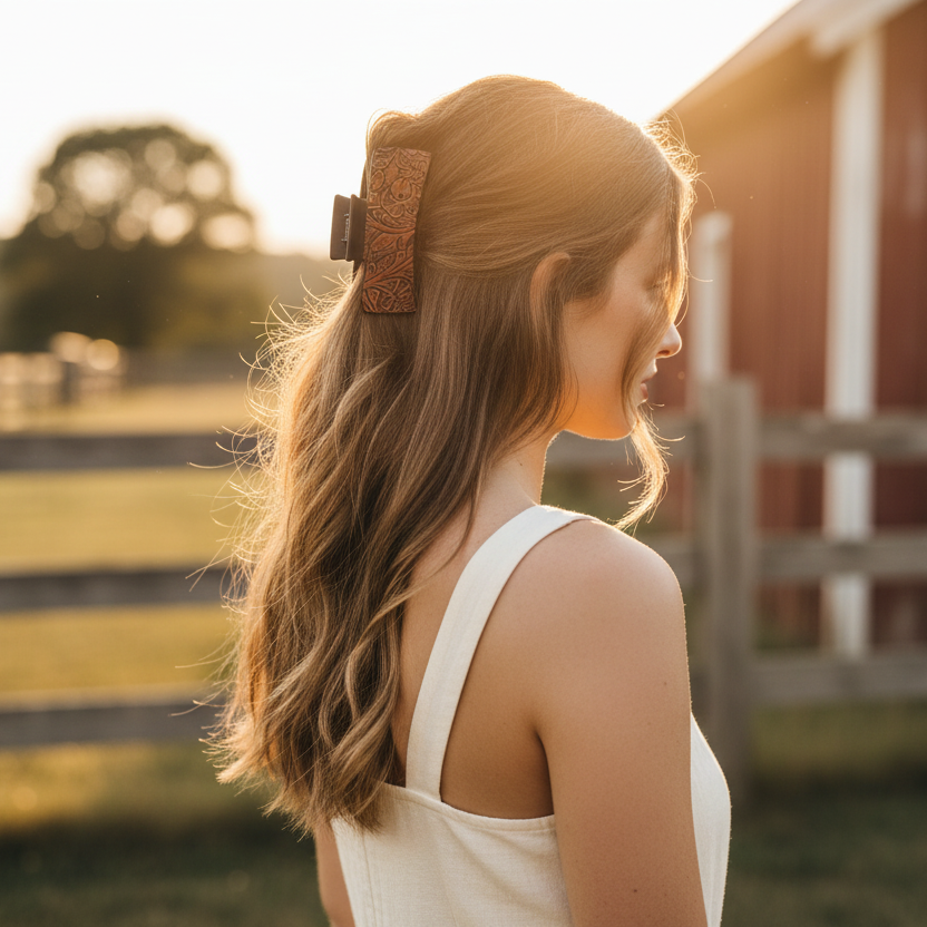 Large Western Leather Claw Hair Clip