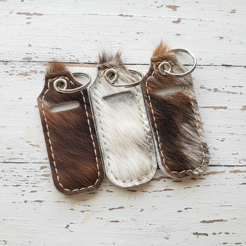 Cowhide & Leather Lip Balm Keychain