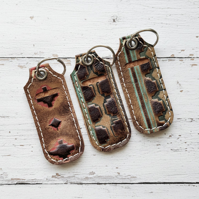 Cowhide & Leather Lip Balm Keychain