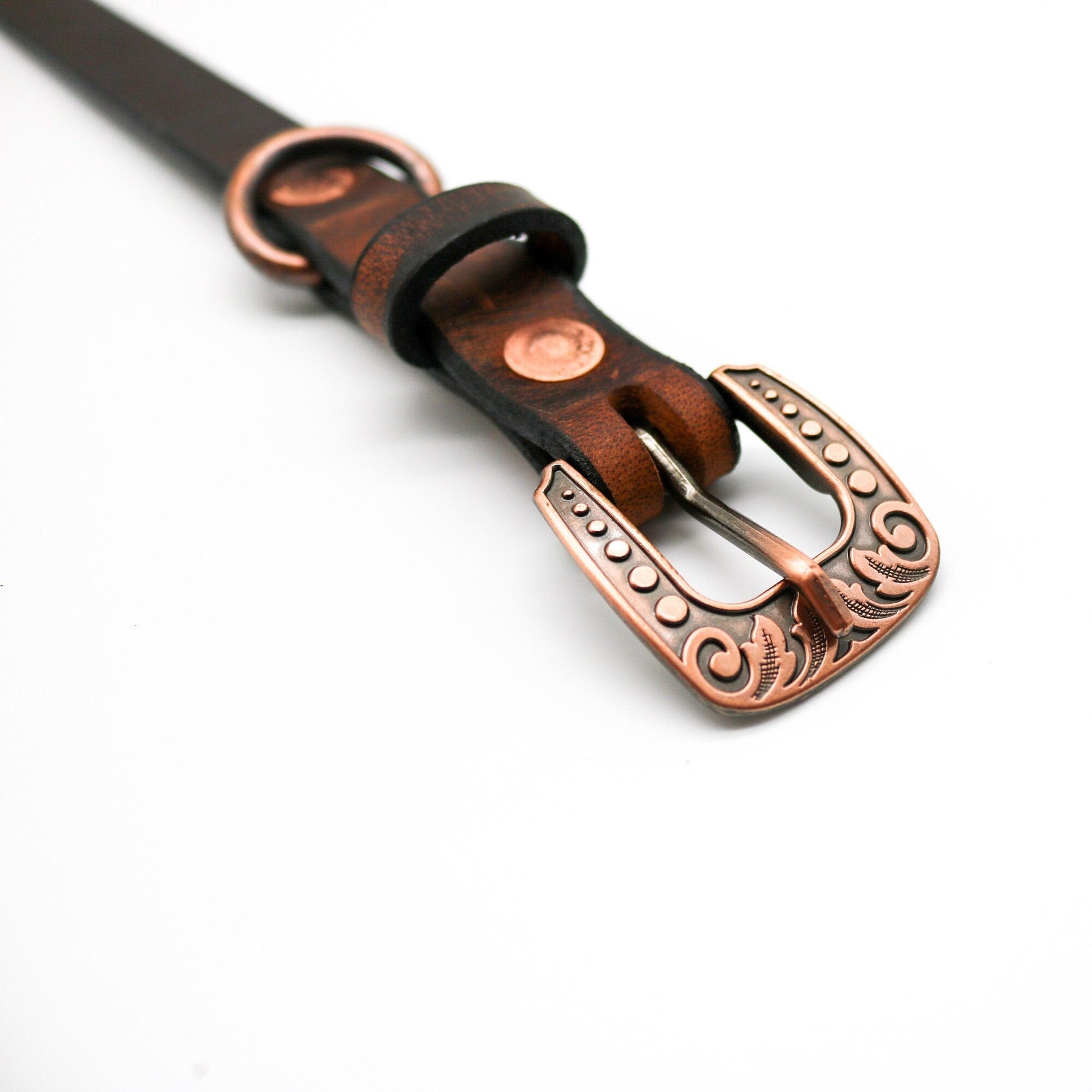 Brown Leather Dog Collar With Name - Personalized Crazy Horse Water Buffalo Leather, Copper Hardware, Leather Pet Collars