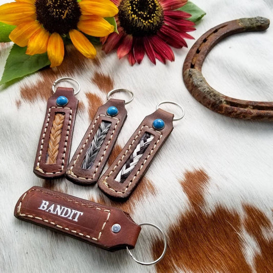 Brown Leather Horsehair Keychain