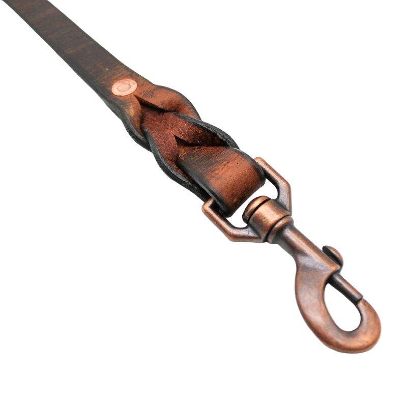 Brown Leather Dog Leash With Name Optional - Personalized Custom Crazy Horse Water Buffalo Leather, Copper Hardware, Leather Pet Leashes