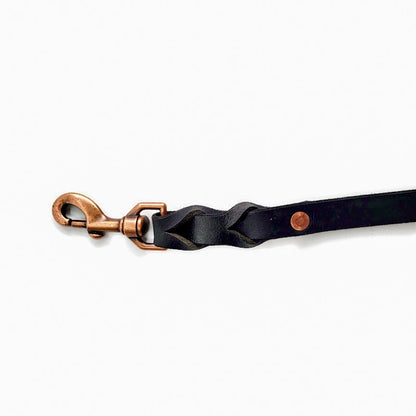 Personalized Black Leather Dog Leash - Water Buffalo Leather, Custom Pet Leash, Copper Swivel Snap, Dog Lover Gift - FREE Shipping