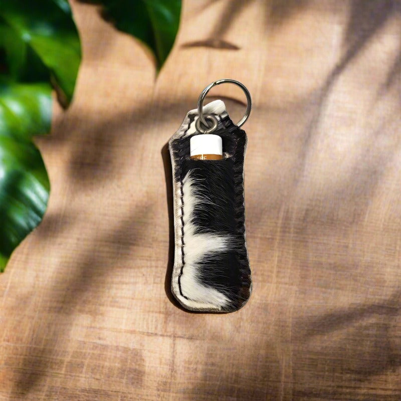 Cowhide Lip Balm Holder - Lip Balm Key Chain, Gift for Her, Western Wedding Favors