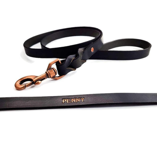 Black Leather Water Buffalo Dog Leash