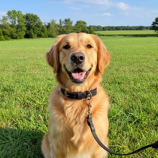 Black Leather Water Buffalo Dog Leash