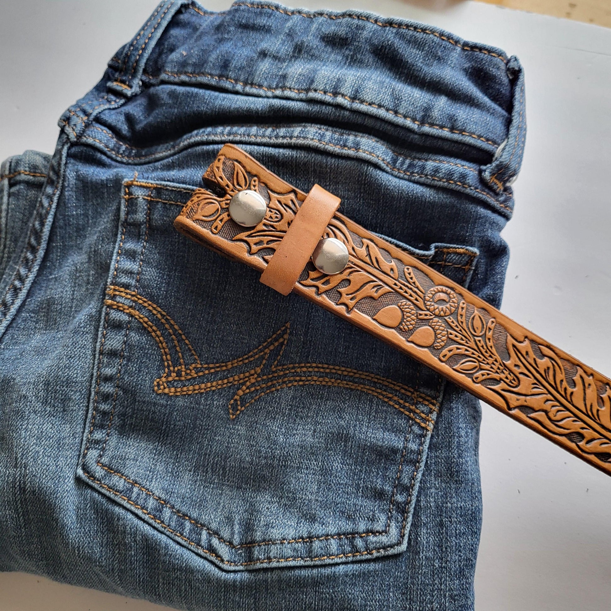 Embossed Western Leather Belt