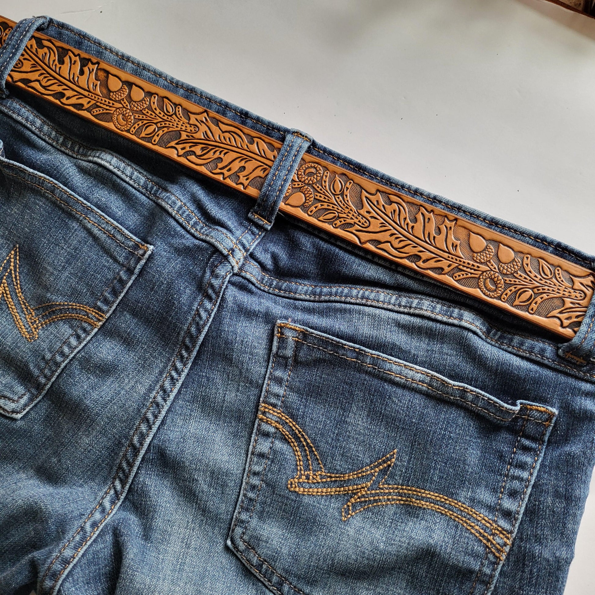 Embossed Western Leather Belt