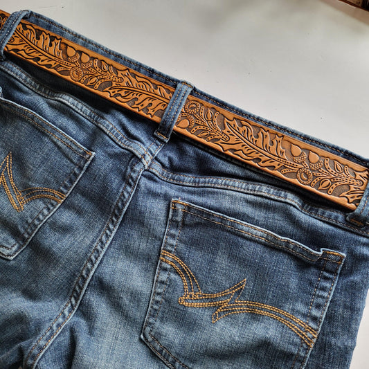 Embossed Western Leather Belt