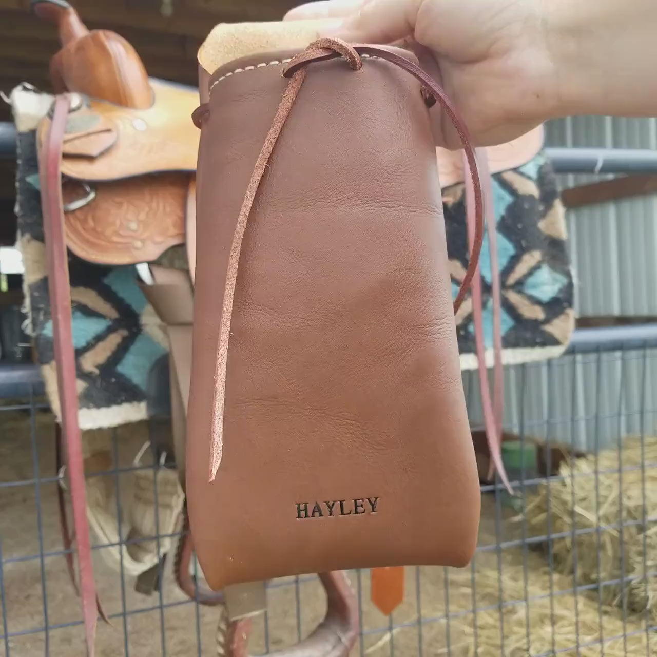 Leather Rear Cinch Water Bottle Holder - Saddle Drink Holder, Personalized Gift for Horse Lovers
