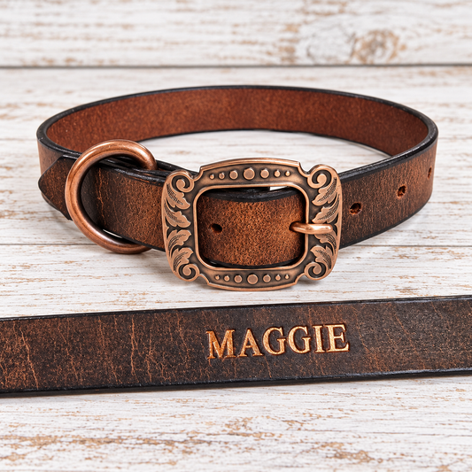 Crazy Horse Water Buffalo Leather Dog Collar