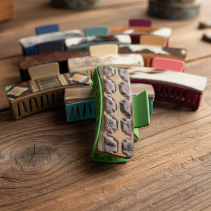 Large Western Leather Claw Hair Clip