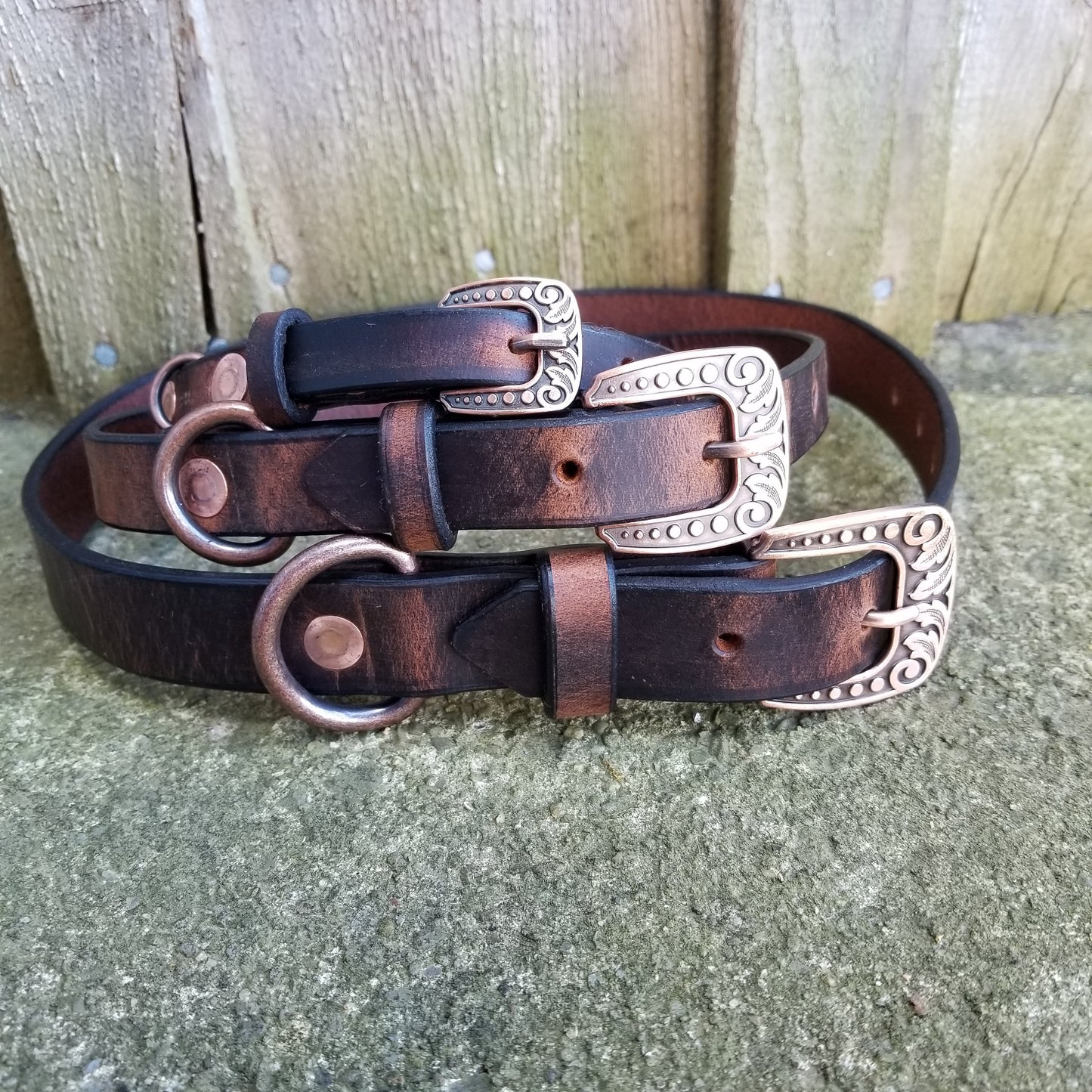 Brown Leather Dog Collar With Name - Personalized Crazy Horse Water Buffalo Leather, Copper Hardware, Leather Pet Collars