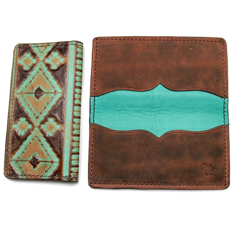 western turquoise lambskin leather checkbook cover