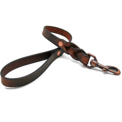 Brown Leather Dog Leash With Name Optional - Personalized Custom Crazy Horse Water Buffalo Leather, Copper Hardware, Leather Pet Leashes