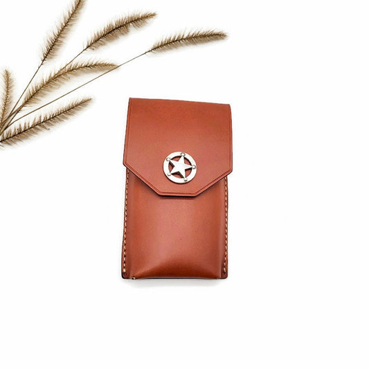 Western Leather Phone Pouch, Cell Phone Holder with Belt Clip or Belt Loop, Full Grain Leather Phone Holster, Snap Closure Case